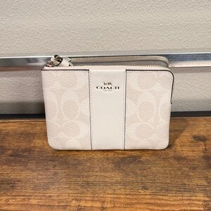 Coach Pale Ivory Signature Double Zip Wristlet